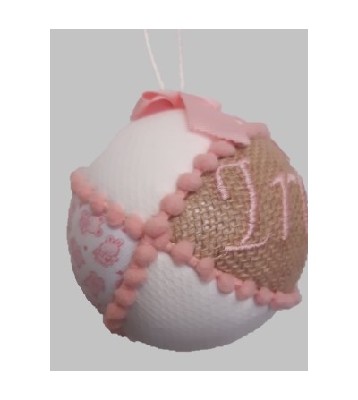Bola de Navidad personalizada con nombre de color blanco y rosa